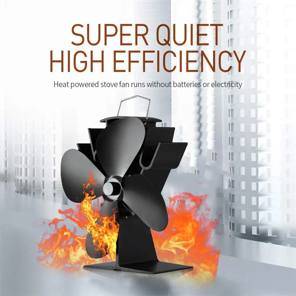 4-пропеллер с питанием от Фан Мощность Тепловая печь вентилятор для камина