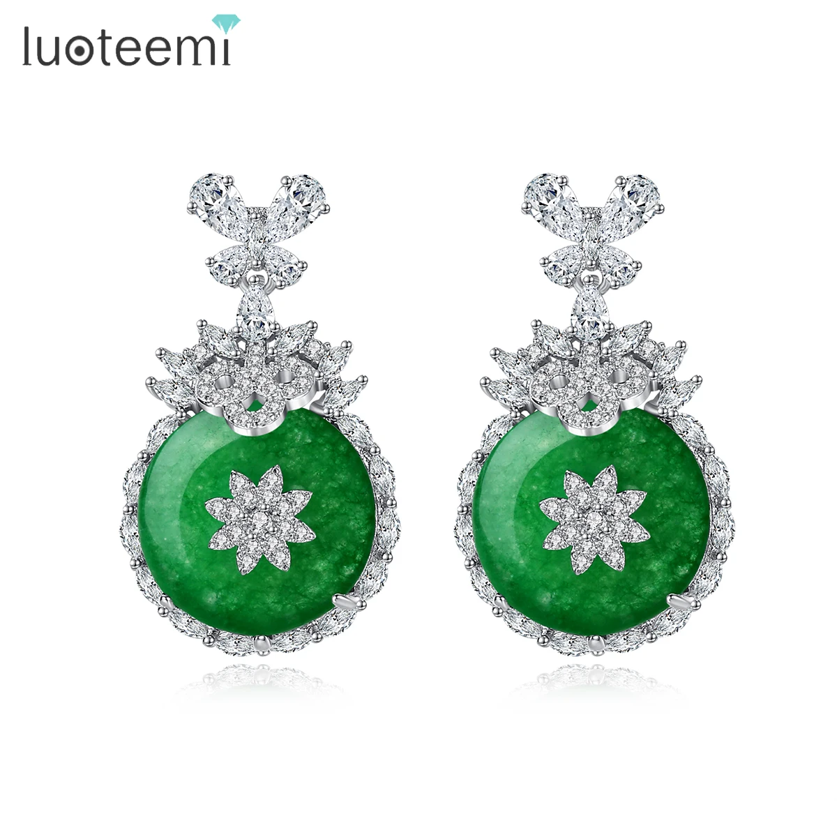 

LUOTEEMI New Round Drop Earrings for Women Girls Fashion Retro CZ Circle Green Stone Stud Earring Jewelry Christmas Gifts