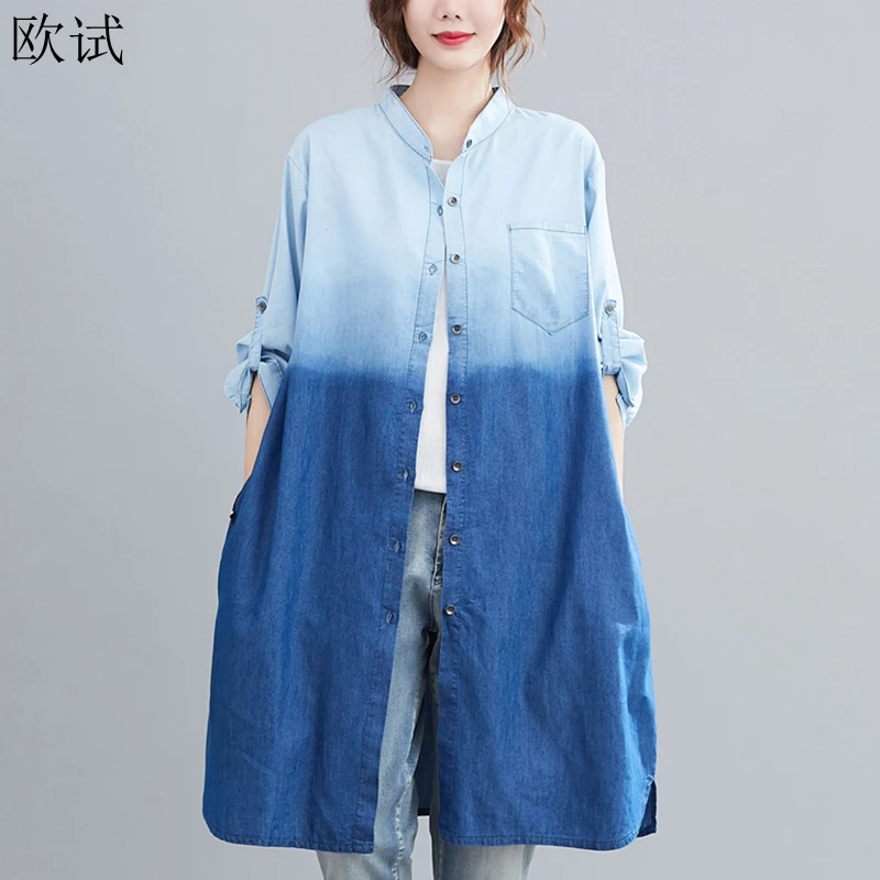 

Весна-осень, женские джинсы корейского стиля, рубашка, пальто, Женский Повседневный джинсовый Тренч, женское Новое поступление, Vogue Femme, руба...