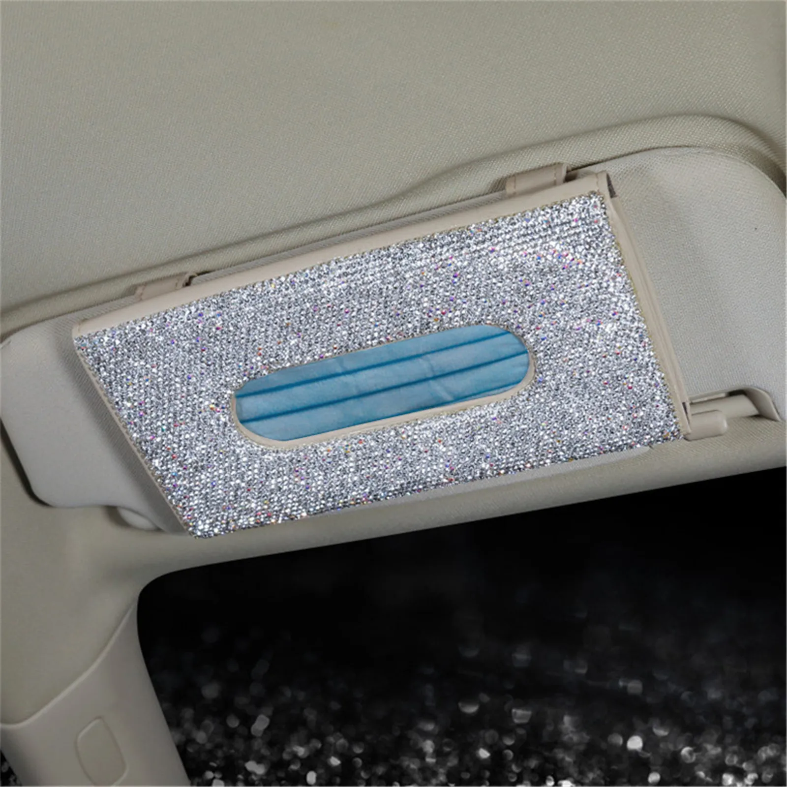 

Visor Mask Holder Diamond encrusted for car, efillable with up to (20) 3-ply Einwegmaske Mascarilla desechable