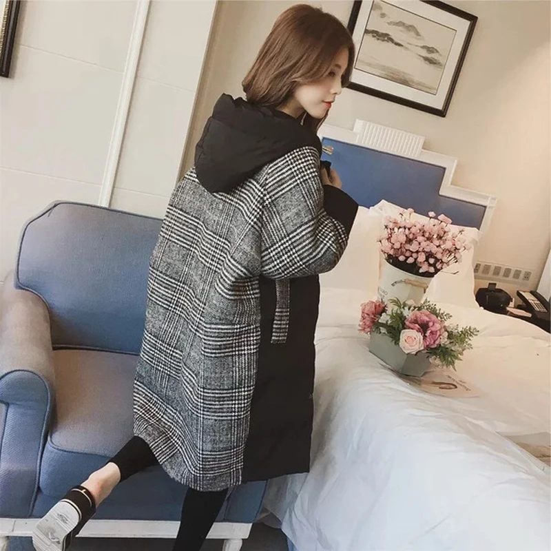 Women Hooded Patchwork Cotton Coats Outerwear 2021 Female Winter Jackets Increase Thickening Long Coat Casual Loose Overcoat New