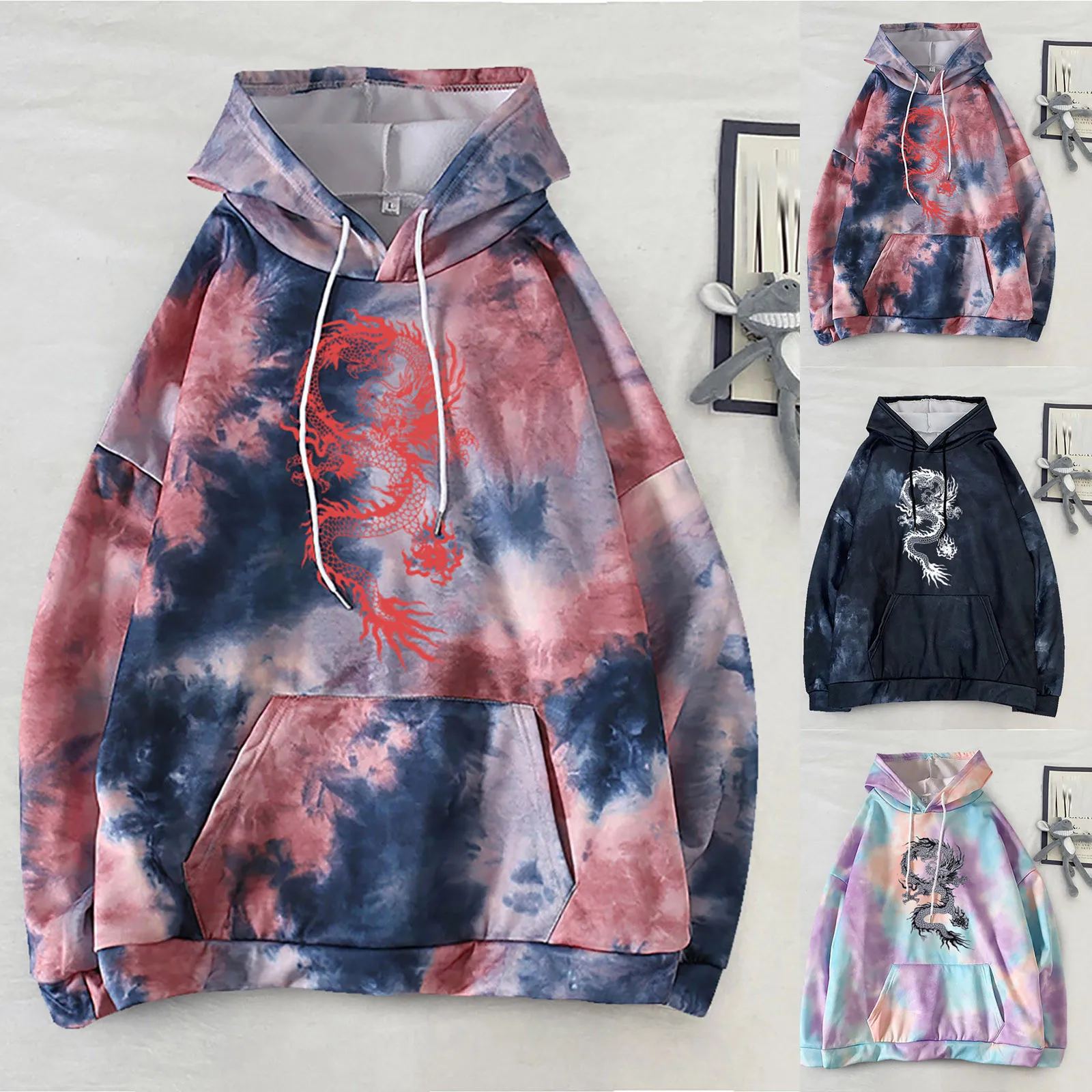 

Harajuku Hoodies Women's Jacket Hooded Cotton Hoodie Goth Streetwear Casual Long Sleeve Tie-dye Print Ladies Sweatshirts Tops