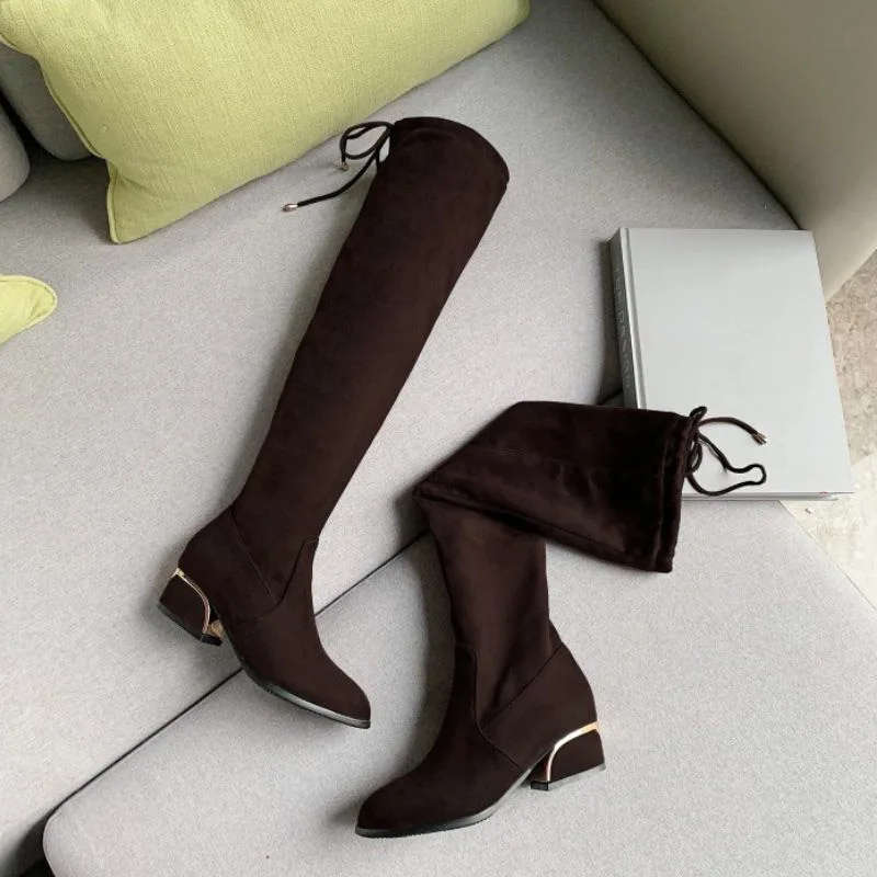 Женские замшевые ботфорты Taoffen простые зимние теплые офисные сапоги размеров 33 43