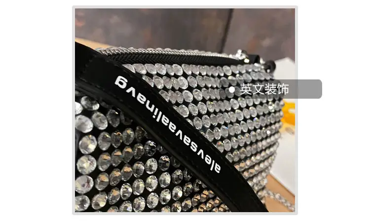 

2021 new spring and summer ladies full diamond one shoulder diagonal bag zipper buckle portable chain diamond PU casual handbag