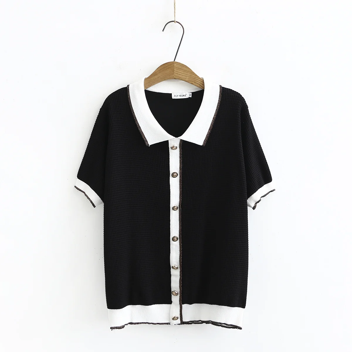 

Женская трикотажная футболка из хлопка и льна, с отложным воротником и коротким рукавом