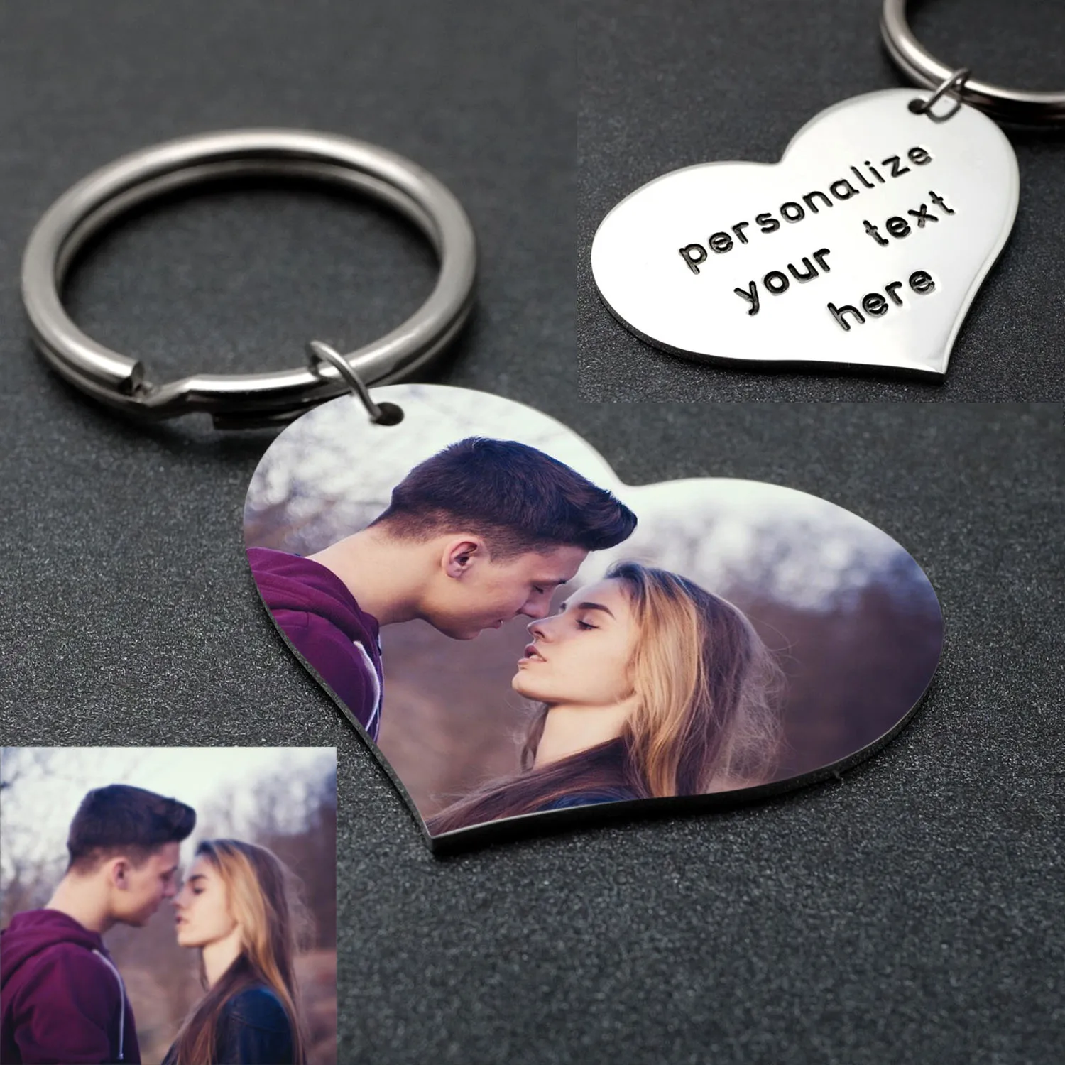 

Personalized Photo Keychain,Custom Engraved Text Keychain,Picture Keyring Heart Pendant Key Chain for Her Him Couples's Gift