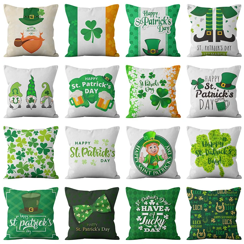 

St. Patrick's Day Clover lattice Sofa Cushion Case Bed Pillow Cover Home Decor Car Cushion Cover Cute Pillow Case 45*45cm