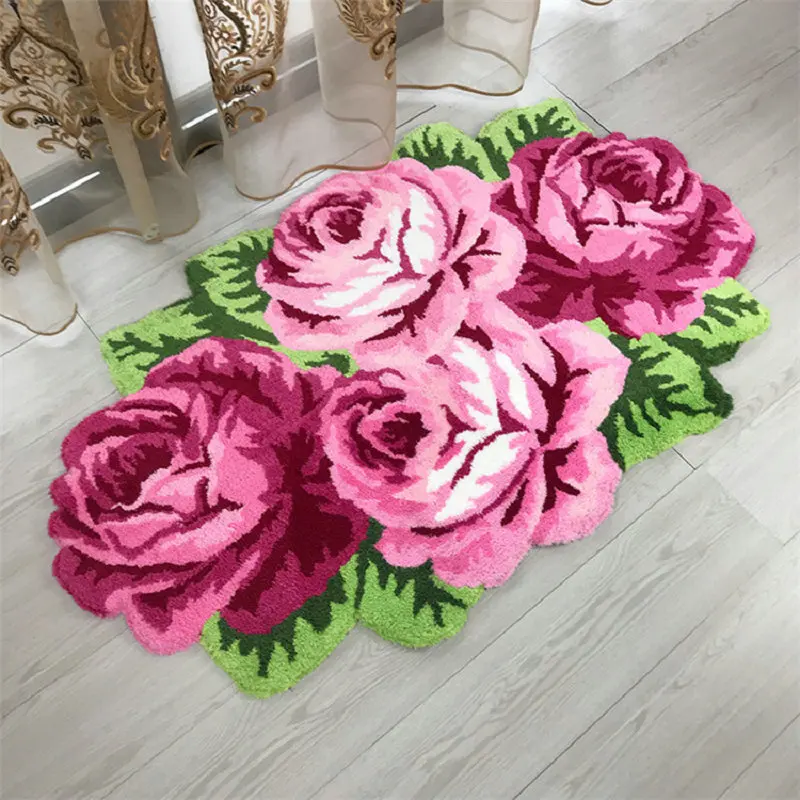 hand woven rose rug soft warm four floral mat bedroom living room door bathroom floral carpets for home decor free global shipping