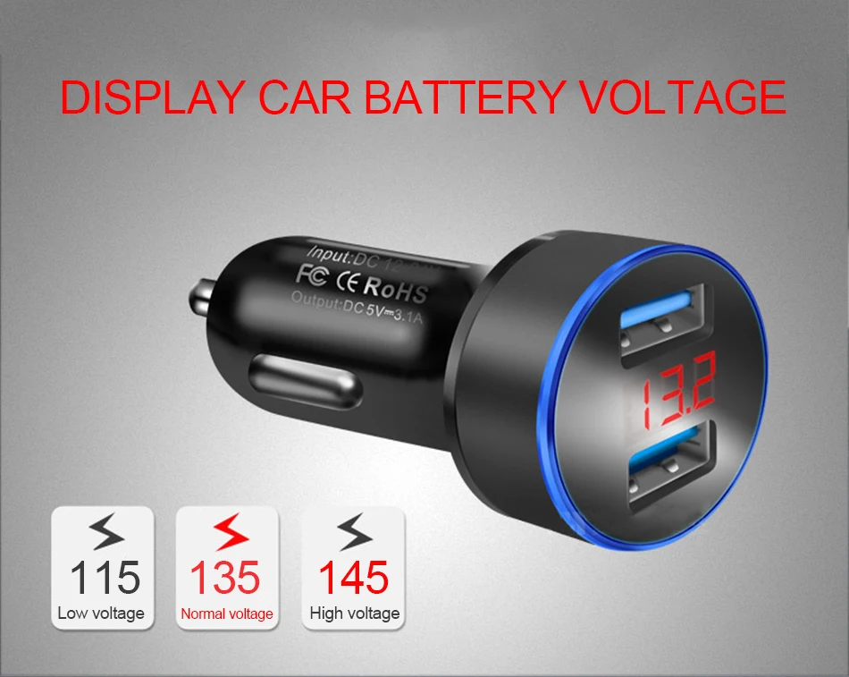 3.1A 5V двойной зарядное устройство USB с Отображение напряжения на светодиодном дисплее/текущий дисплей мобильного телефона автомобильное зарядное устройство для смартфона/планшета