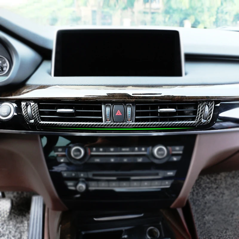 Car Carbon Fiber Texture Interior Center Control Air Condition Outlet Frame Cover Trim For BMW X5 X6 F15 F16 2014 - 2017 2018