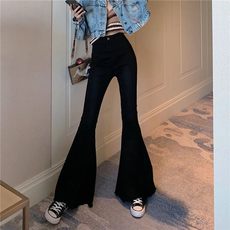 

Fashion Tassel Bell Bottom Blue Skinny Denim pants Retro Trousers Female Streetwear Sexy Stretching High Waist Flare Jeans Women