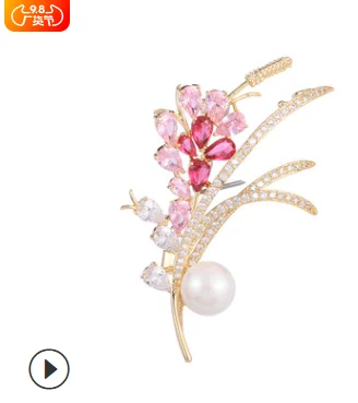 

Natural Freshwater Pearl Wheat Ear Brooch Jewelry Bling Cubic Zirconia Brooches Woman Brand Luxury Wedding Corsage For Suit