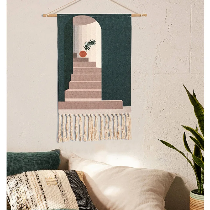 

2020 Cotton and Linen Hand-woven Tassel Tapestry Decoration Nordic Meter Box Hanging Painting Fabric Background Cloth Bedroom