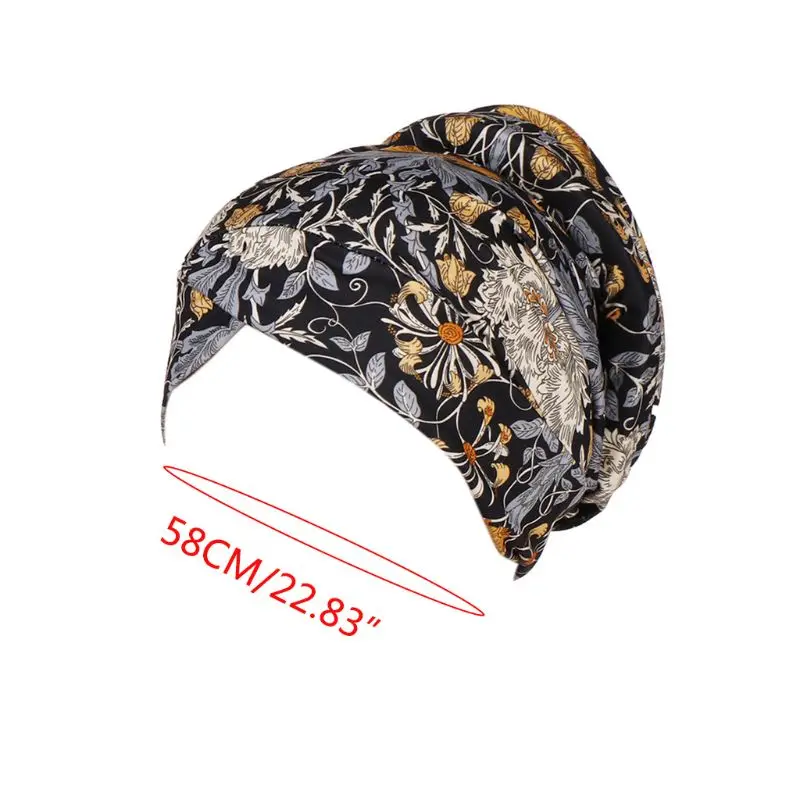 

Women Milk Fiber Muslim Hijab Turban Hat Soft Sponge Tail Paisey Flower Headwrap Cross Front Wide Band Underscarf Chemo Cap
