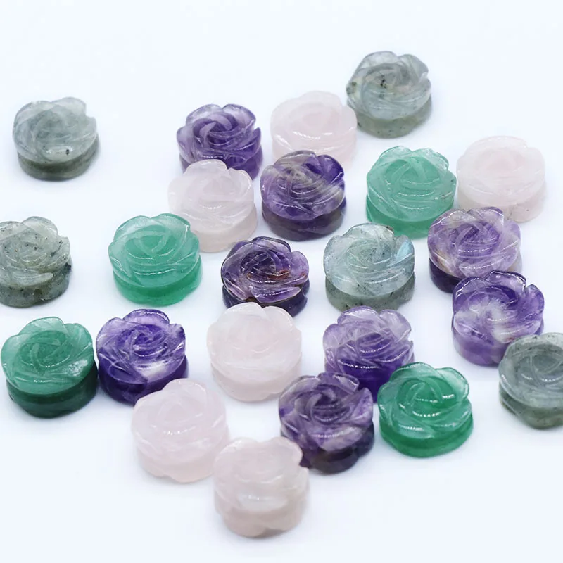 

10Pcs Round Natural Stone Spacer Loose Beads Rose Flower Shape Flat New Pink Crystal Pendants For DIY Jewelry Accessories Making