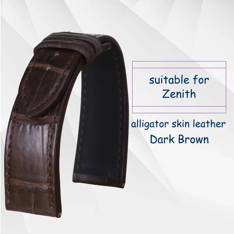 Dark Brown without B Pesno подходит для Зенит черный коричневый часы аксессуар Аллигатор средний блеск крокодиловая кожа ремешок для часов для мужчин ремешок для часов - Цвет ремешка: Dark Brown without B