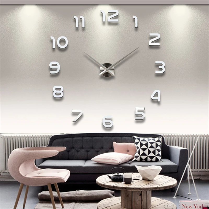 Büyük ev duvar saati 3D DIY saat akrilik ayna çıkartmaları ev dekorasyon oturma odası kuvars iğne kendinden yapışkanlı saat izle