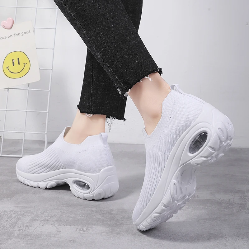 Women Tennis Shoes Air Cushion Sock Shoes for Women Sport Shoes Outdoor Shoes Gym Rocking Shoes Slip-on Female Sneakers