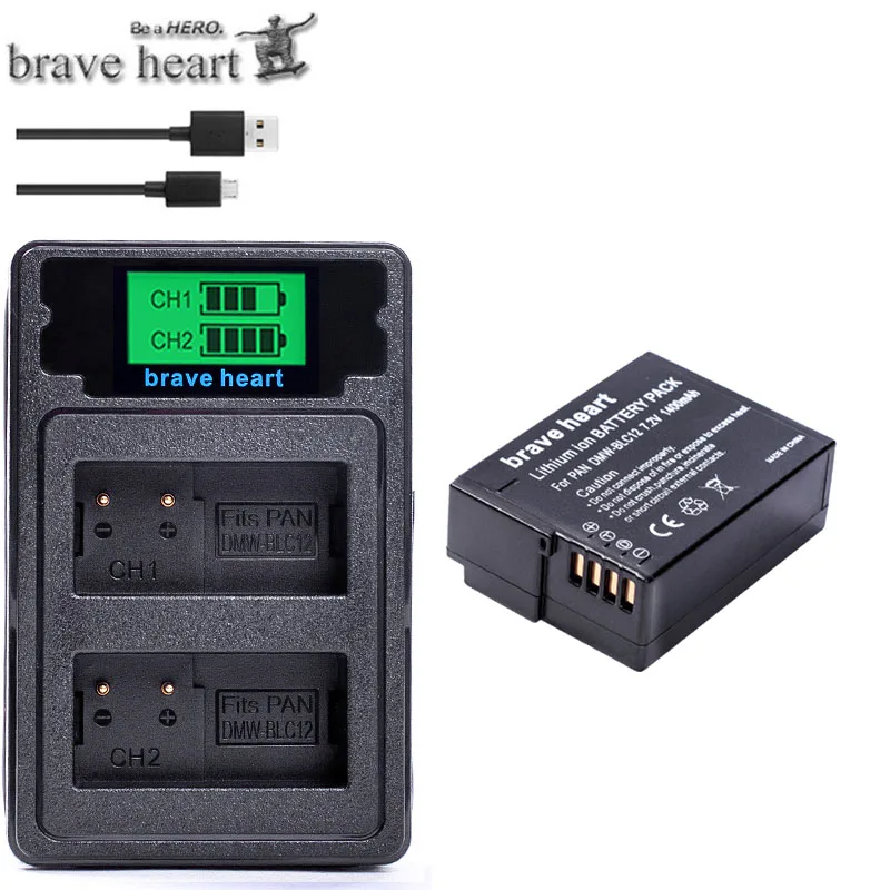 charger and 1battery Батарея DMW-BLC12 BLC12E BLC12PP DMW BLC12 батареи+ двойное зарядное устройство для Panasonic Lumix FZ1000, FZ200, FZ300, G5, G6, G7, GH2, DMC-GX8 - Цвет: charger and 1battery