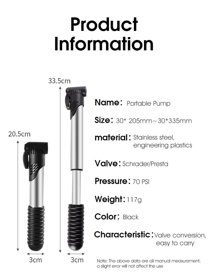 

WEST BIKING Portable Mini Bicycle Pump Cycling Hand Air Pump Ball Tire Inflator Schrader Presta Valve MTB Road Bike Accessories