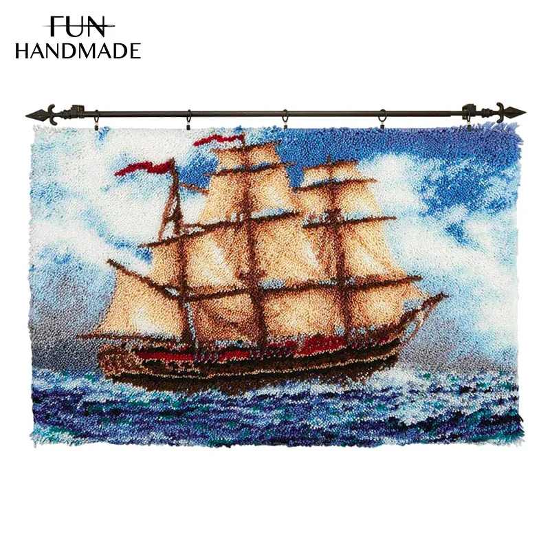 

Diy Sailing Boat Latch Hook Kits Rug Crochet Tapis Needle Good Moral Embroidery For Carpet Tapestry Kits Floor Mat Home Deco