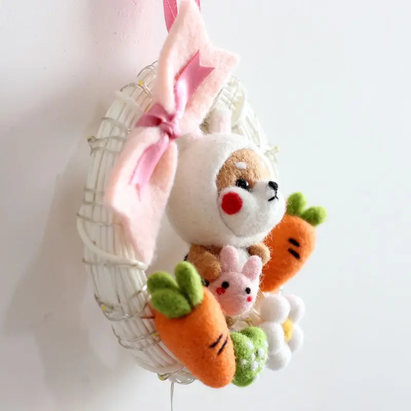 Кролик Кукла ротанга кольцо с светодиодный светильник DIY не готовая шерсть фетр тыкается ручной работы ремесло набор для пакет для игл посылка