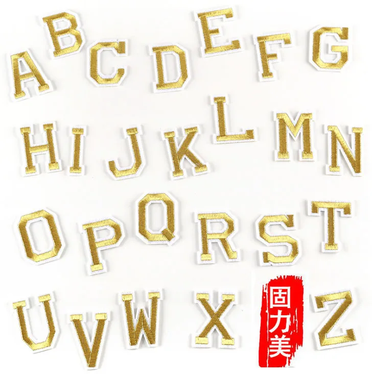 1set 26 pcs Black white red green yellow gold pink English letter A-Z ironing on patch | Дом и сад