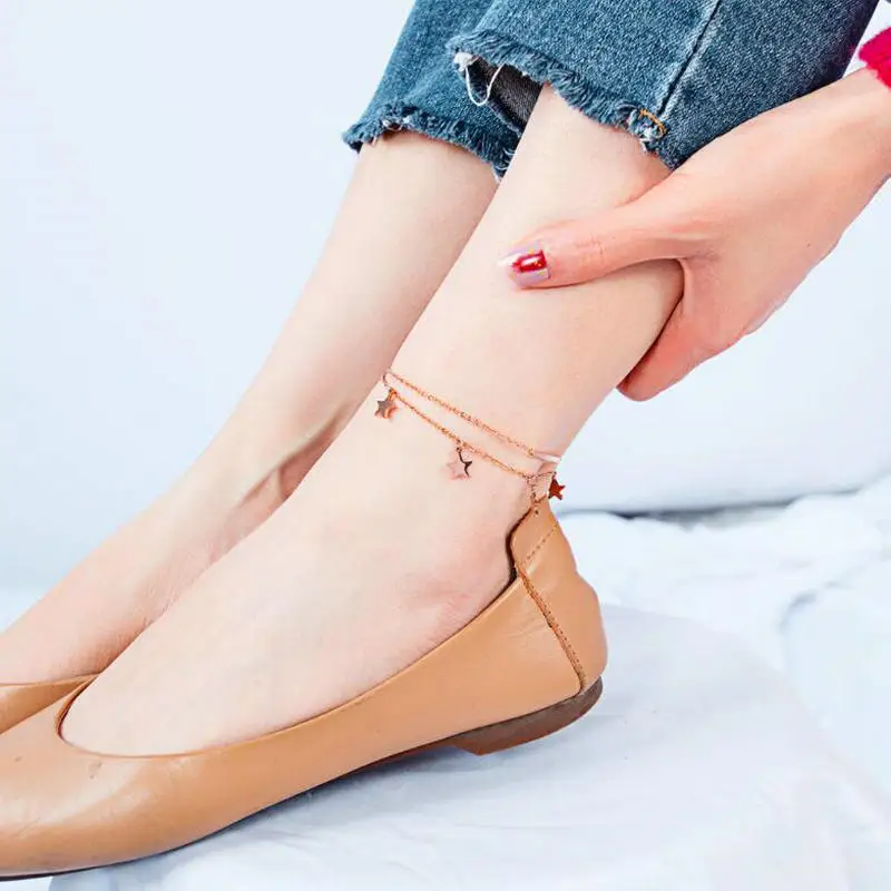 Женский браслет на ногу из титановой стали модный красный простой со звездами