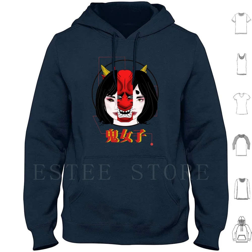 

White Hoodies Long Sleeve White Colour Oni Demon Girls Womens Onna Japanese Folklore Japan Inspiration Girl And