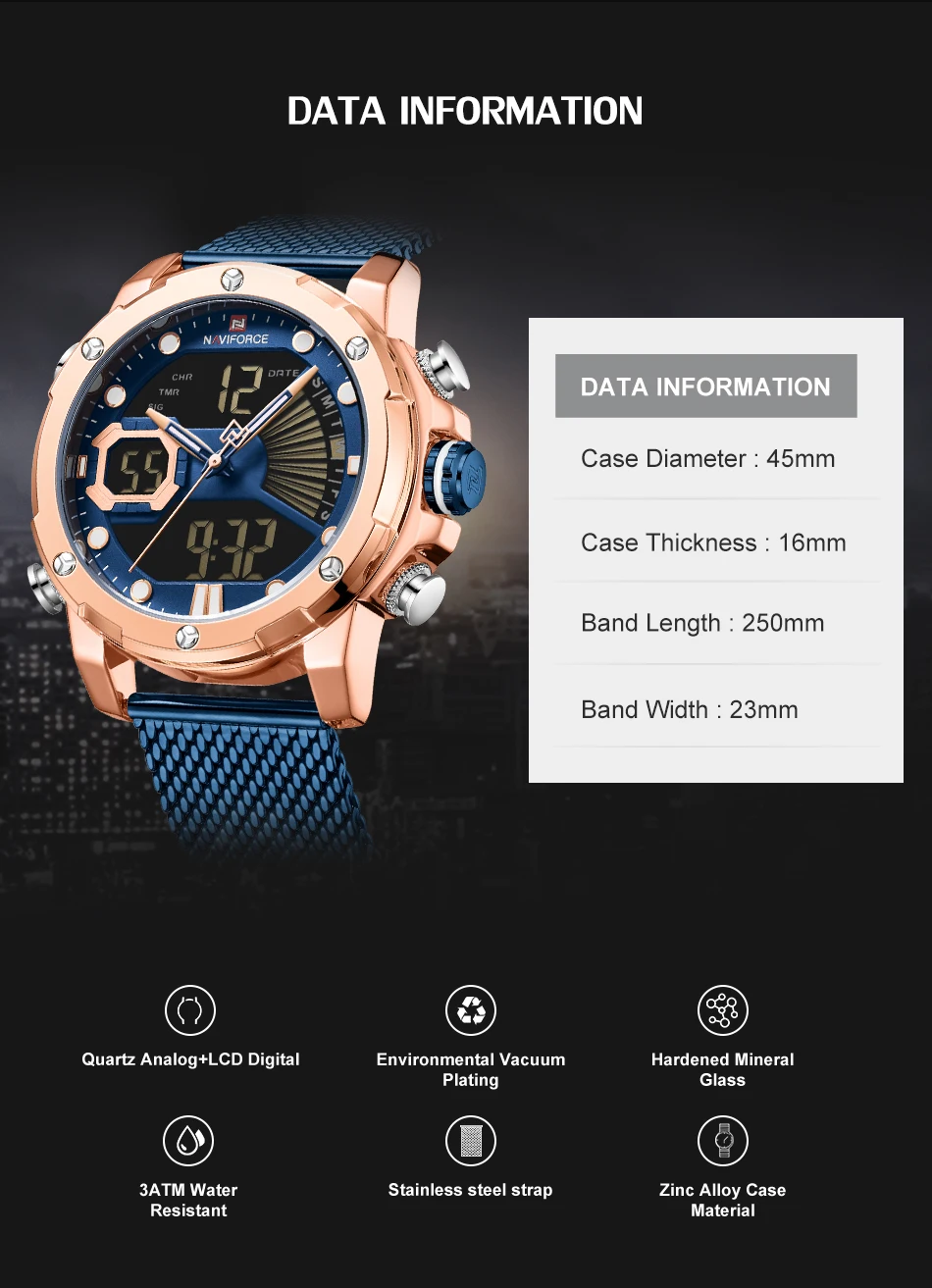 

NAVIFORCE Fashion Digital Watch Men Sport Watches Mens 2020 Luxury Brand Dual Time Steel Strap Wristwatch Gift Relogio Masculino