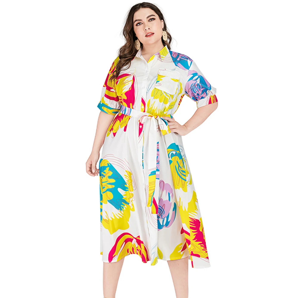 Женское платье рубашка Siskakia однобортное ТРАПЕЦИЕВИДНОЕ ПЛАТЬЕ средней длины с