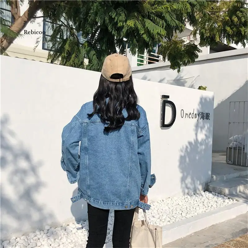 

Women's Denim Jacket Solid Casual Blue Jackets Autumn Plus Size Loose Jeans Coats Female