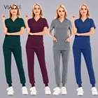 Больничная клиника, медицинский комплект с V-образным вырезом, набор для ухода за домашними животными, скраб для ухода за животными, с коротким рукавом, оптовая продажа, медицинский докторский хирургический халат, 10 цветов