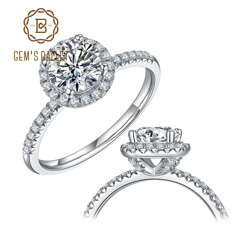 Женское Обручальное Кольцо GEM'S BALLET Round halo Moissanite обручальное кольцо из