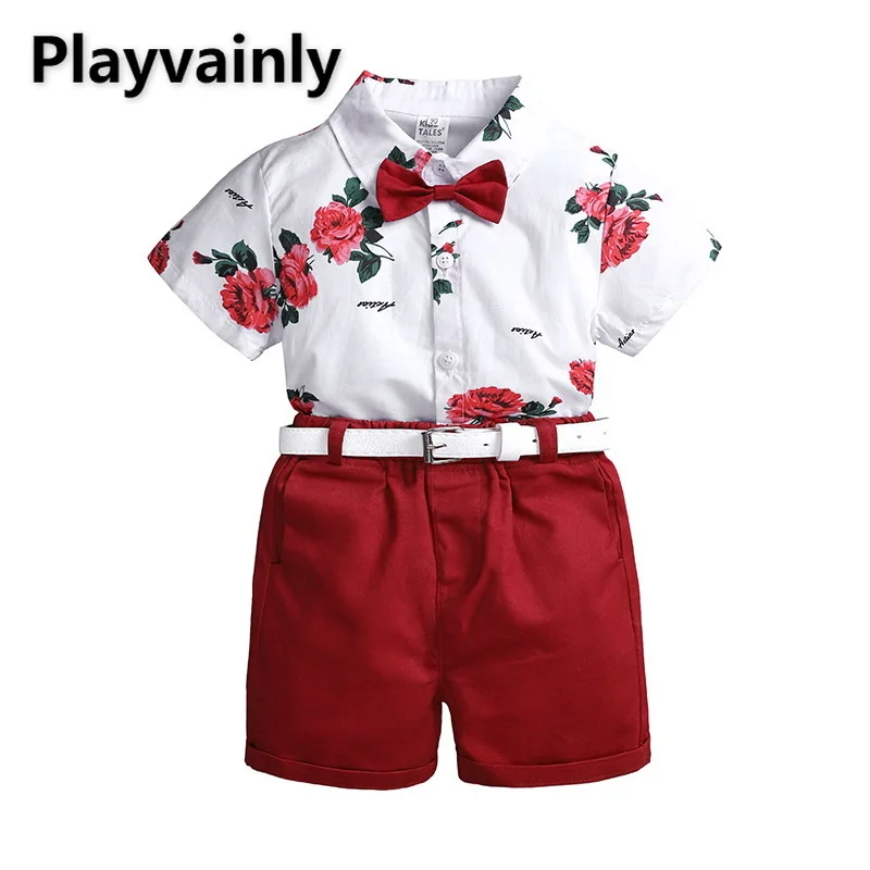 

2021 Summer boy Clothing Sets Boy print Short Sleeve Shirt+Shorts fashion Outfit Send belt Children Clothing E100222