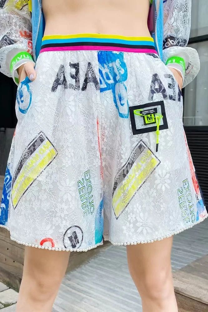 

2021 Summer Original Fashion Personalized Elastic Waist Women Hot Pants Slim Beads Wide Leg Pants High Waist Ladies Casual Pants