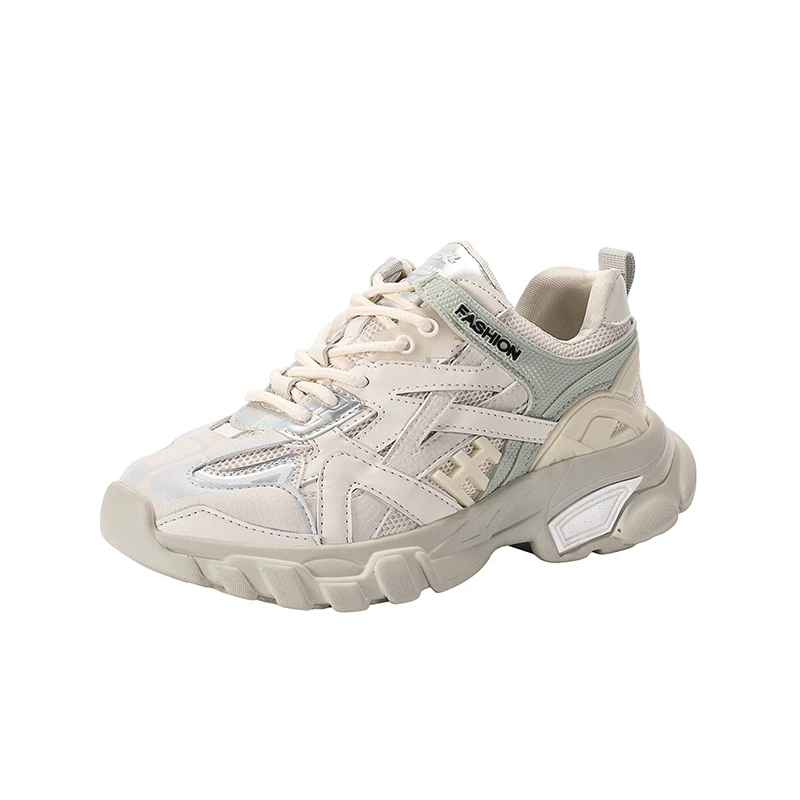 Женские кроссовки на массивной платформе Белые Повседневные из натуральной кожи