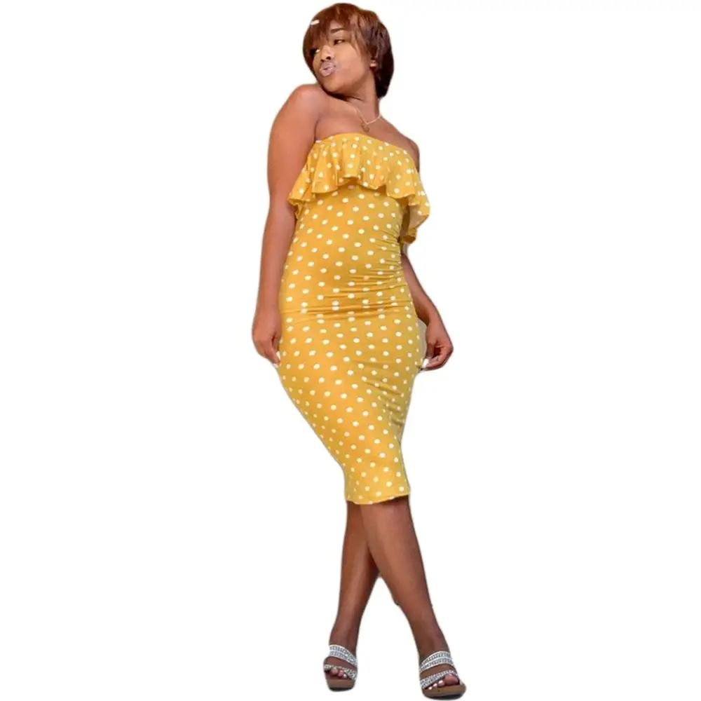 Женское летнее платье в горошек с открытыми плечами и оборками|Женские платья| |