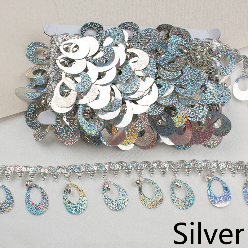 Silver Meetee, 4 метра, 6 см, кисточка, подвеска, кружево, пайетки, бахрома, отделка, лента, сделай сам, сценическая одежда, аксессуары, ручной швейный Декор RC010 - Цвет: Silver