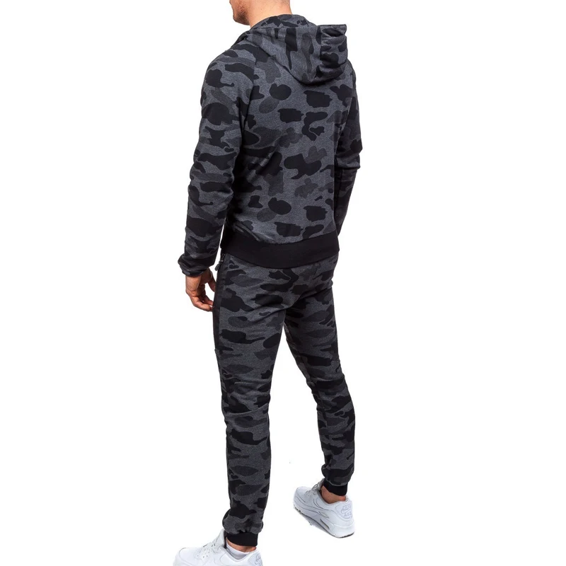 

ZOGAA New 2019 Men Camouflage Tracksuits Two Piece Sets Casual Zipper Hooded Sweatshirt And Pants Set Camo Sweatsuit Men Sets