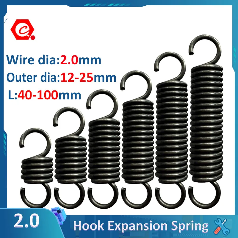 

1Pcs Extension Tension Expansion Spring Hook Springs Steel Spring Wire Dia 2.0mm Outer Dia 12-25mm Length 40mm - 100mm DIY Tool