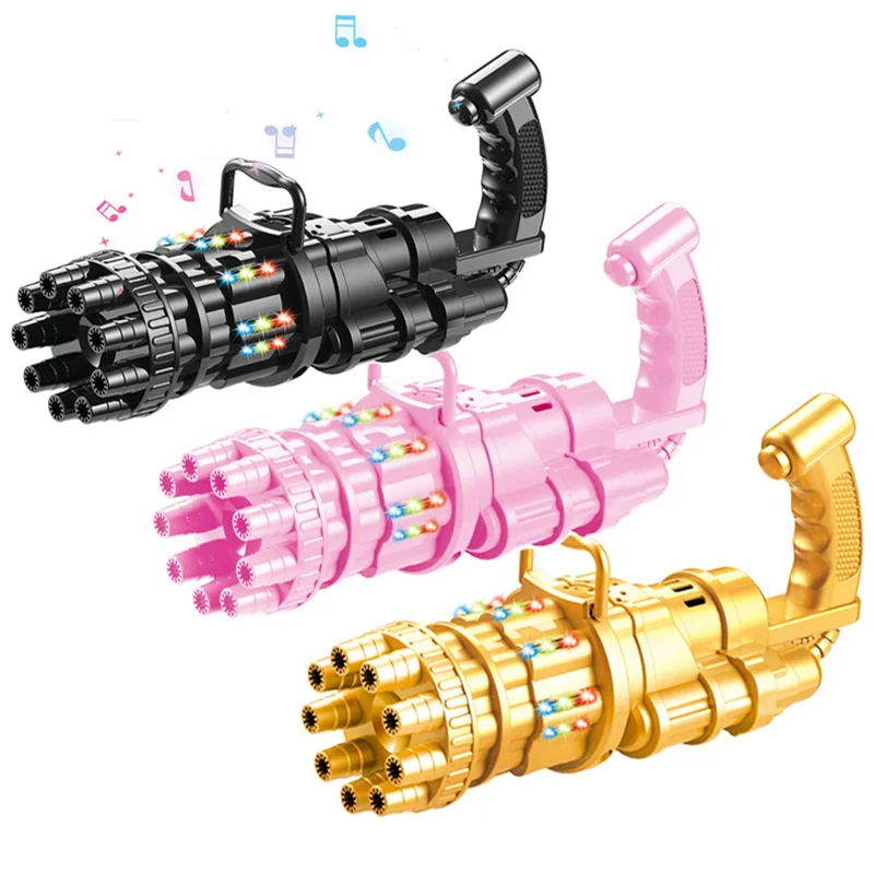 

Automatic Gatling Bubble Gun Toys Summer Soap Water Bubble Machine 2-IN-1 LED Electric Bubble Blowing Toy for Children Gift Toys