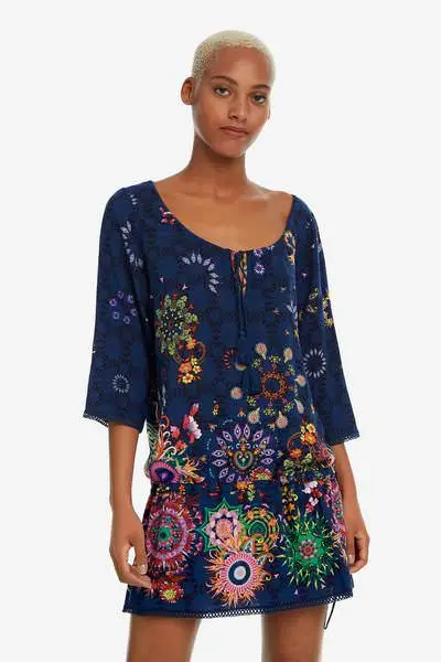 Платье с вырезом лодочкой и бахромой испанским принтом | Женская одежда