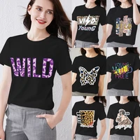 womens t shirt personality black cartoon printed series woman clothes female round neck comfortable top ladies short sleeve