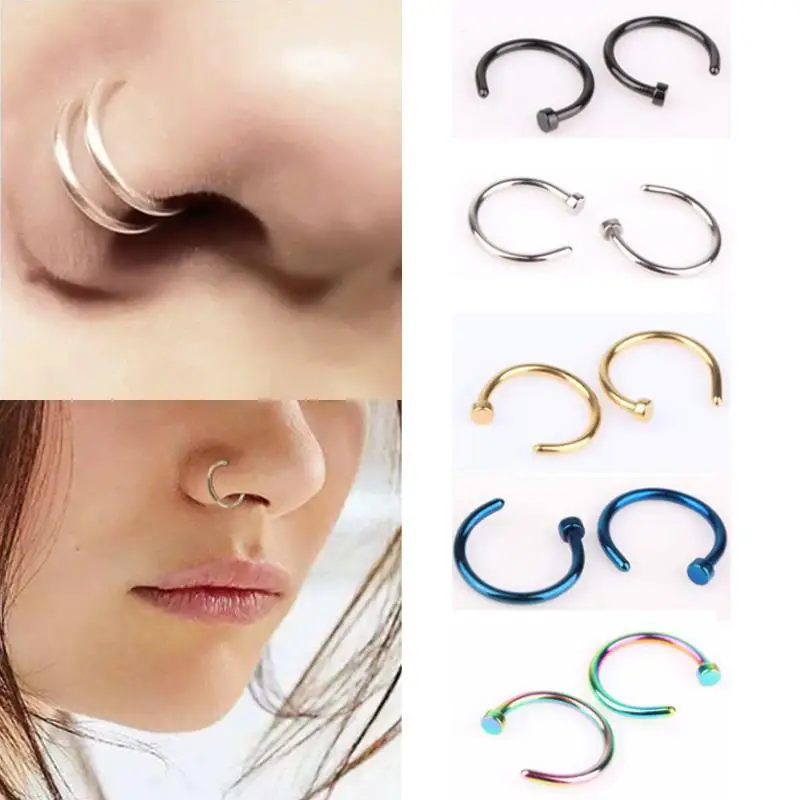 

1pcs Nose Ring U Shaped 6/8mm Women Jewelry Punk Lip Piercing Fake Clip Surgical Steel Open Thin mall Hoop