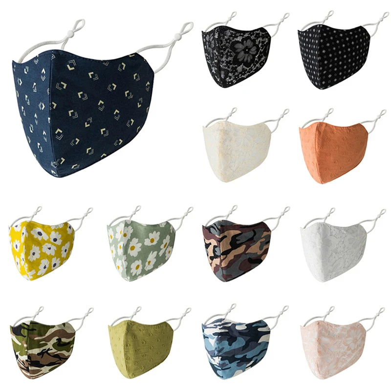 

High Quality Adult Face Mask Daisy Camouflage Print Suncreen Four Seasons Masks Adjustable Ear Buckle Lace Unisex Mouth Mask