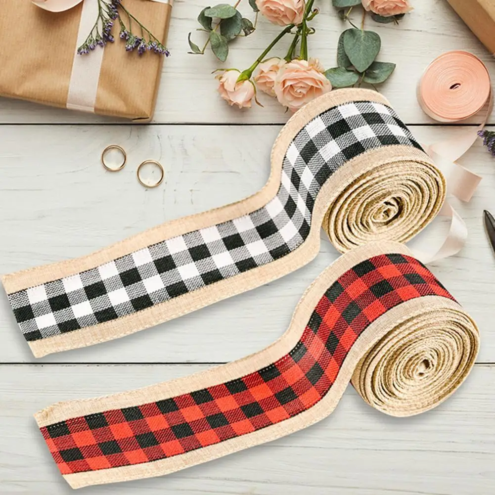 

70% Dropshipping!! 1 Roll Wrap Ribbon Grid Design All-match Limitation Linen Christmas Decorating Burlap Ribbon for Crafts Decor