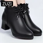 Женские ботинки на среднем каблуке ZUZI, черные ботинки из хлопка, на толстом каблуке, Нескользящие, на осень и зиму, 2021