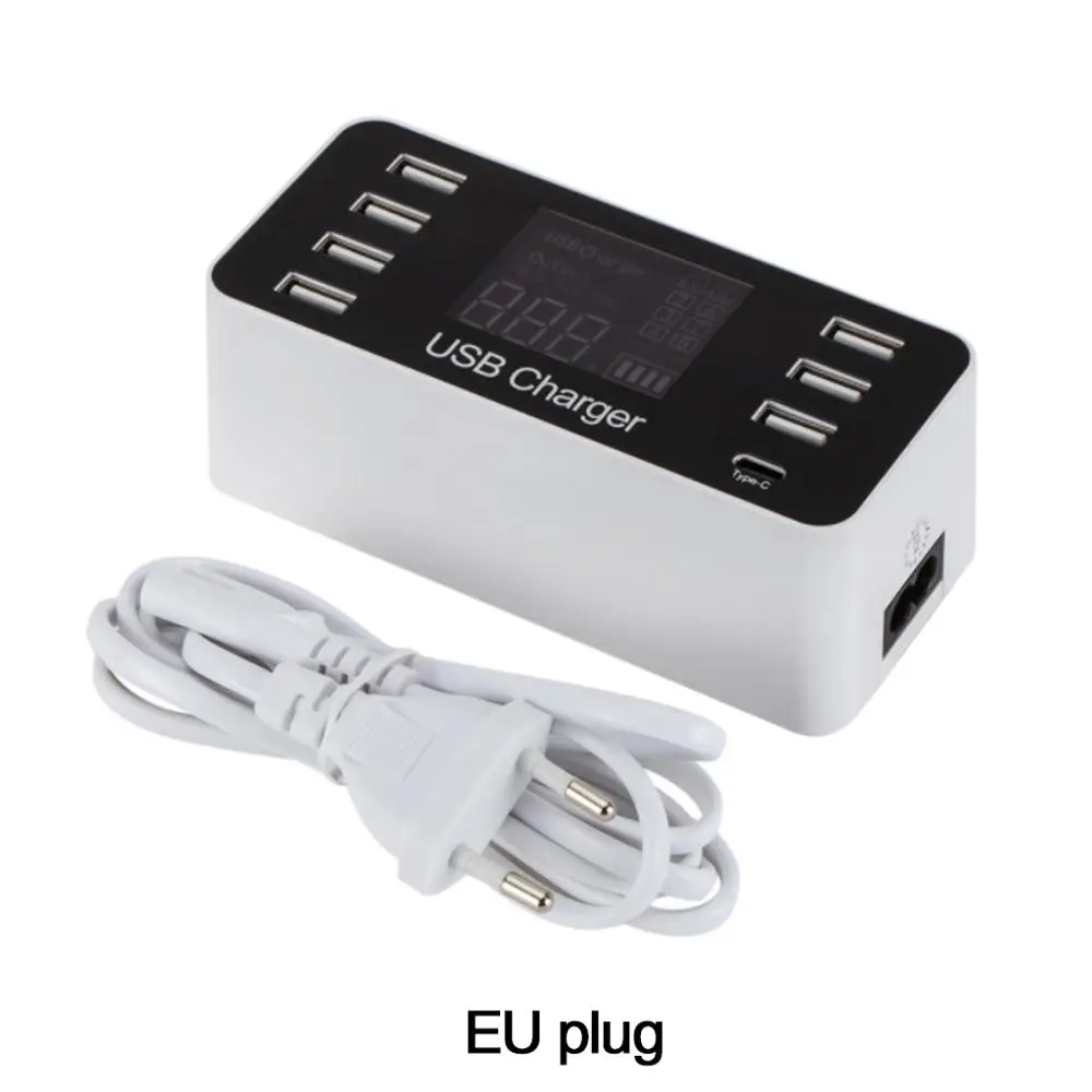 EU 40 Вт 8 портов Смарт usb зарядная станция ЖК-дисплей цифровой дисплей Универсальное зарядное устройство для смартфонов планшетных мкА EU US UK Plug - Тип штекера: EU