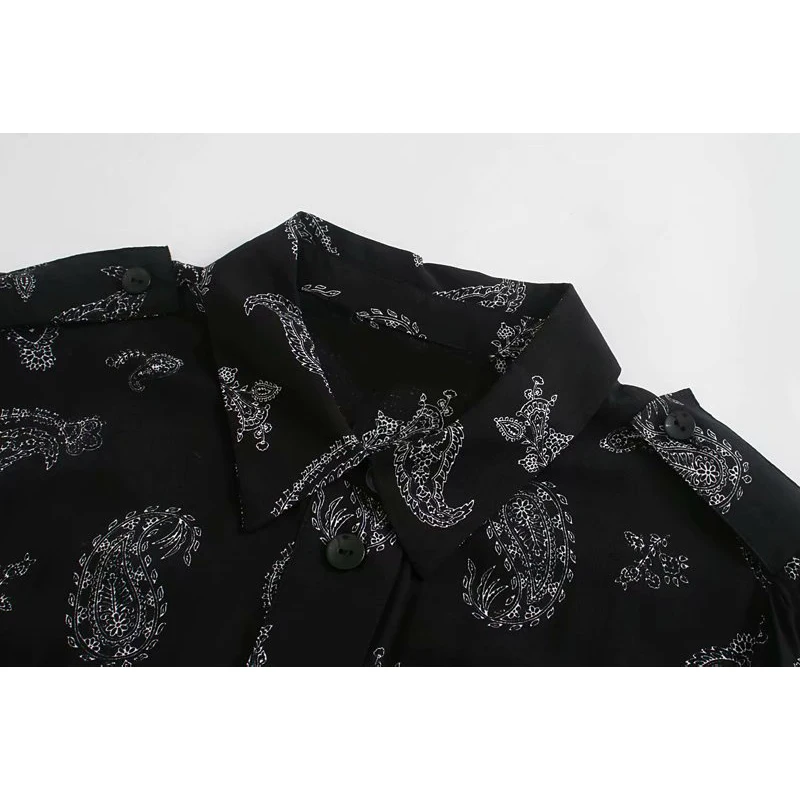 ZA 2020 NEW black Lace up printing dress womens midi lapel Retro Long sleeve slim waist vestidos chic party dresses | Женская одежда